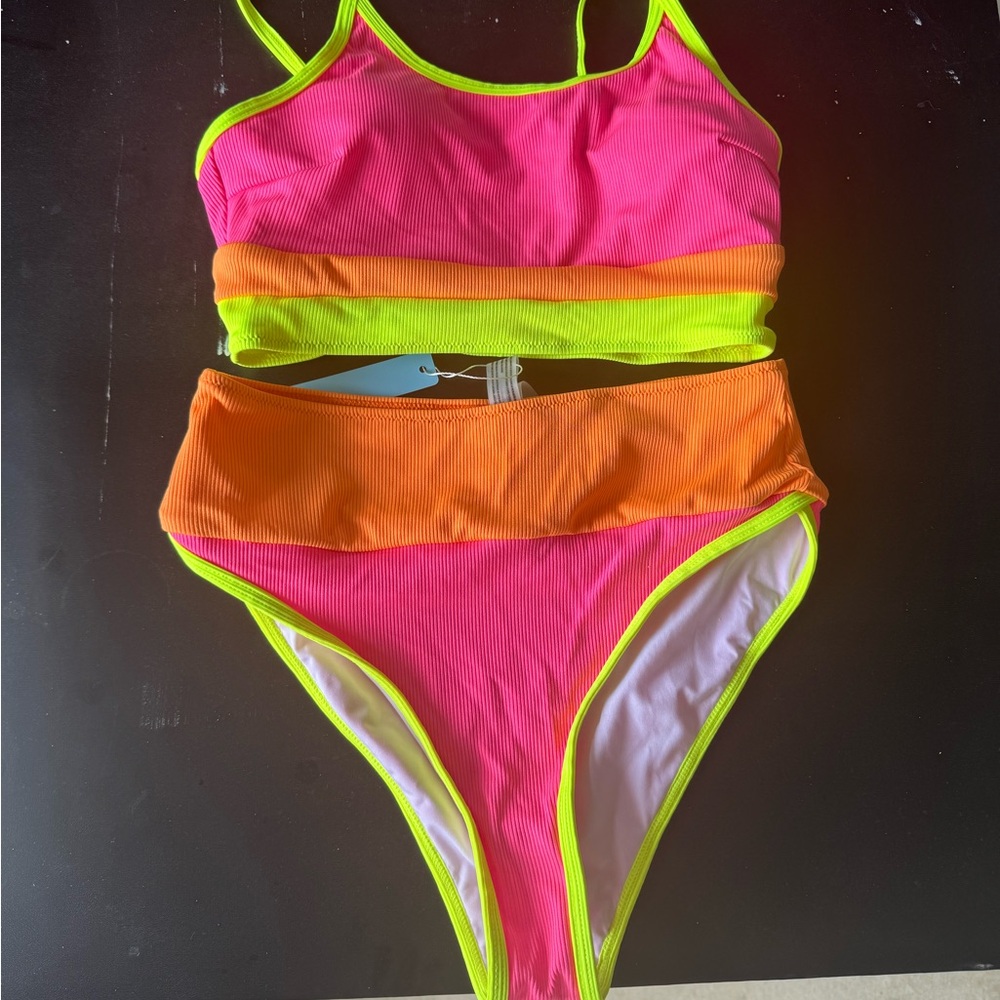 Kids Neon Pink and Orange One Piece Swimsuit